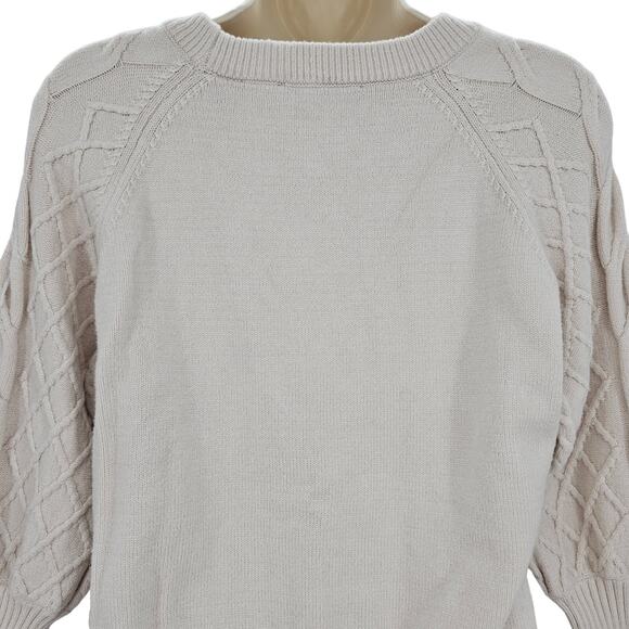 Tahari Womans size M Cable Knit Cream Sweater Long Sleeve Cropped Crewneck - Picture 5 of 8